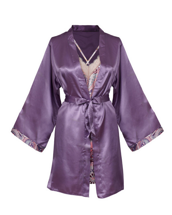 ## Violet Satin Babydoll with Robe